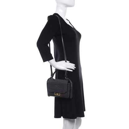 Givenchy Calfskin Crocodile Embossed Eden Mini Top Handle Storm Grey 2 of 8