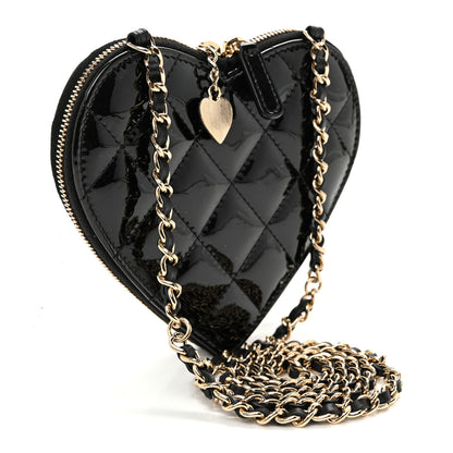 Chanel Patent Calfskin Resin Quilted CC Heart Clutch With Chain Black 4 of 15