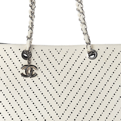 Chanel Perforated Grained Calfskin Shopping Tote White 8 of 10