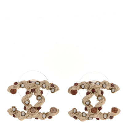 Chanel Pearl Crystal CC Earrings Gold 1 of 4