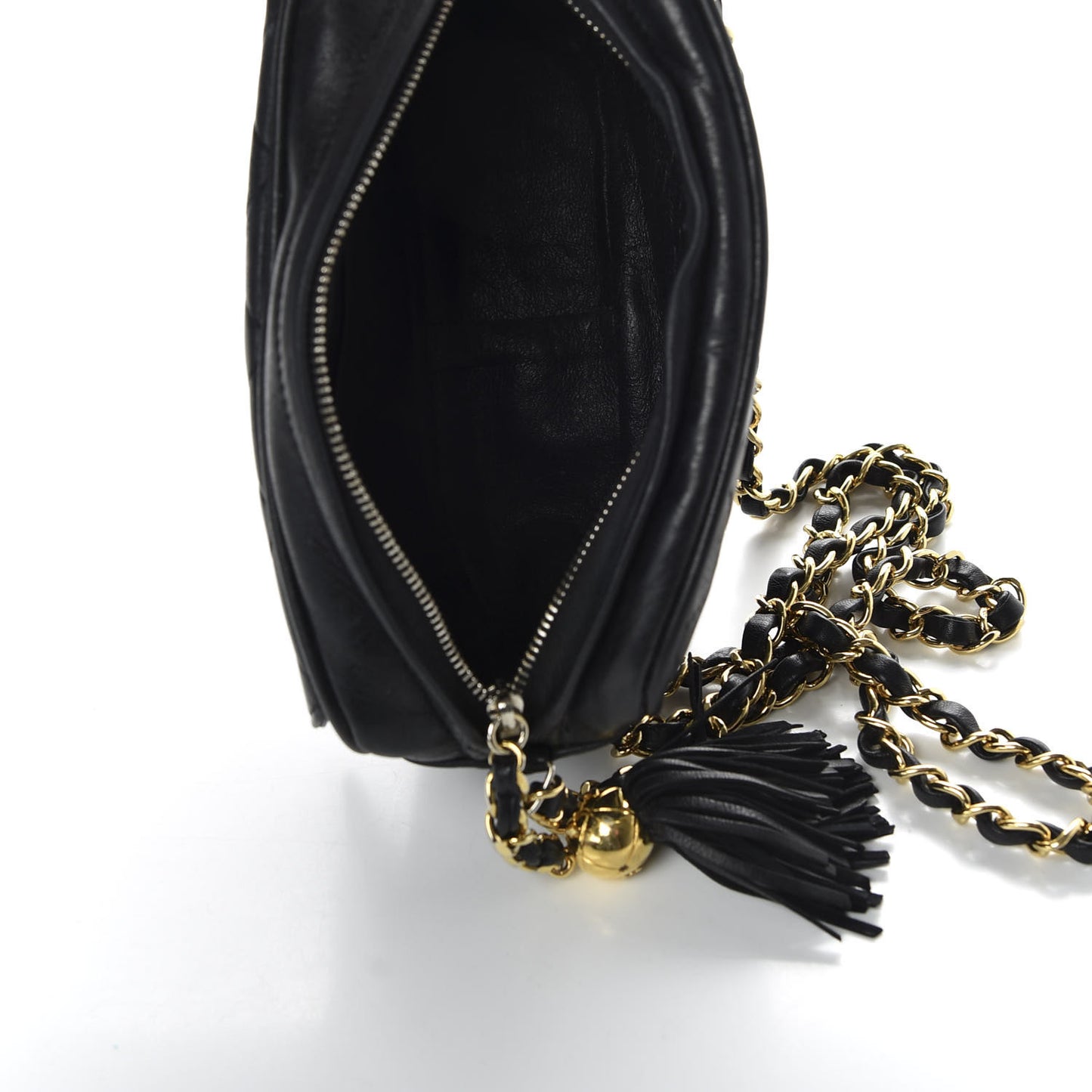 Lambskin Quilted CC Tassel Camera Case Black