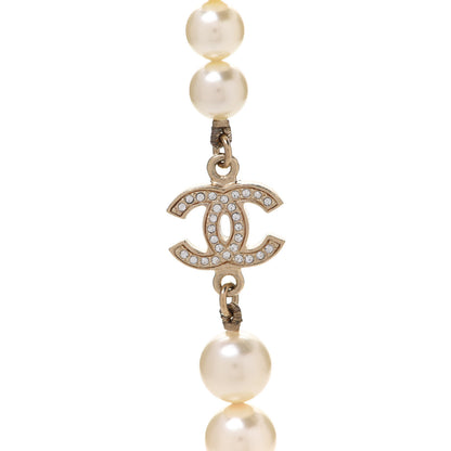 Chanel Graduated Pearl Crystal CC Long Necklace Light Gold 4 of 6