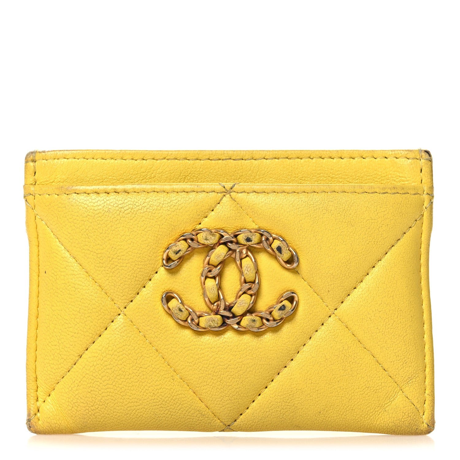 Chanel Lambskin Quilted Chanel 19 Card Holder Yellow 1 of 10