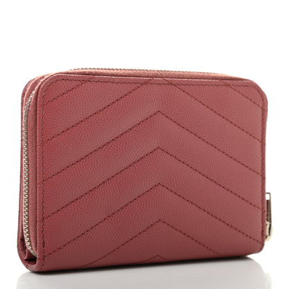 Saint Laurent Grain De Poudre Matelasse Chevron Monogram Compact Zip Around Wallet Dark Rose 3 of 11