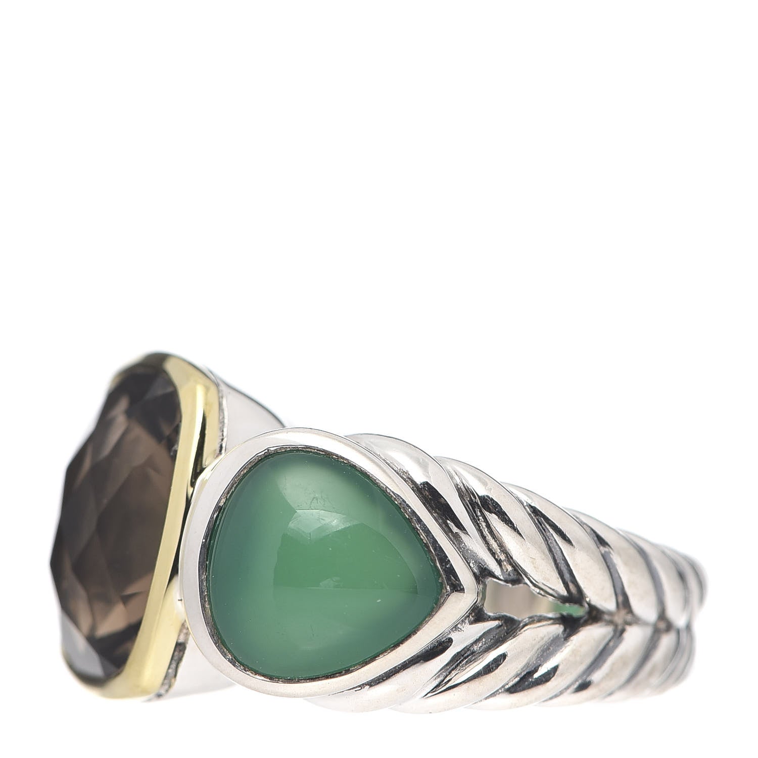 David Yurman Sterling Silver 18K Yellow Gold Green Onyx Smoky Quartz Three Stone Ring 55/7.25 3 of 6
