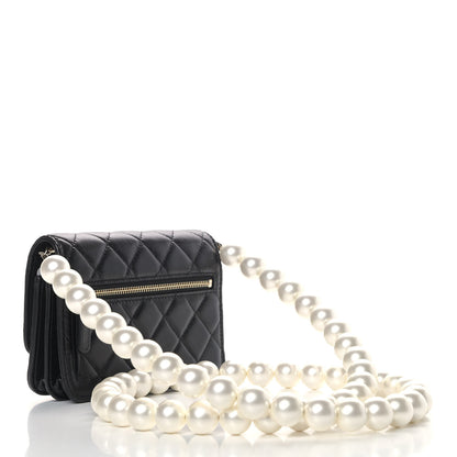 Chanel Calfskin Quilted Mini Maxi Pearls Wallet On Chain WOC Black 2 of 5
