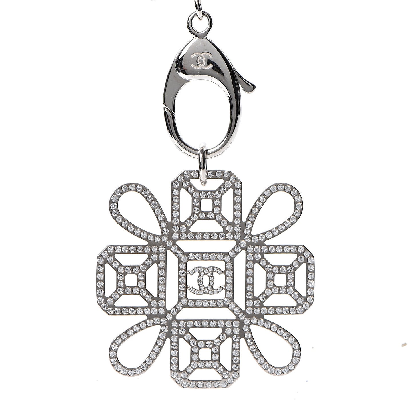Crystal CC Cross Lanyard Necklace Black Silver