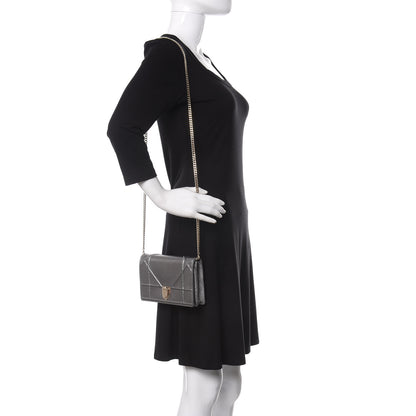 Christian Dior Metallic Grained Calfskin Diorama Wallet on Chain Pouch Silver 2 of 10