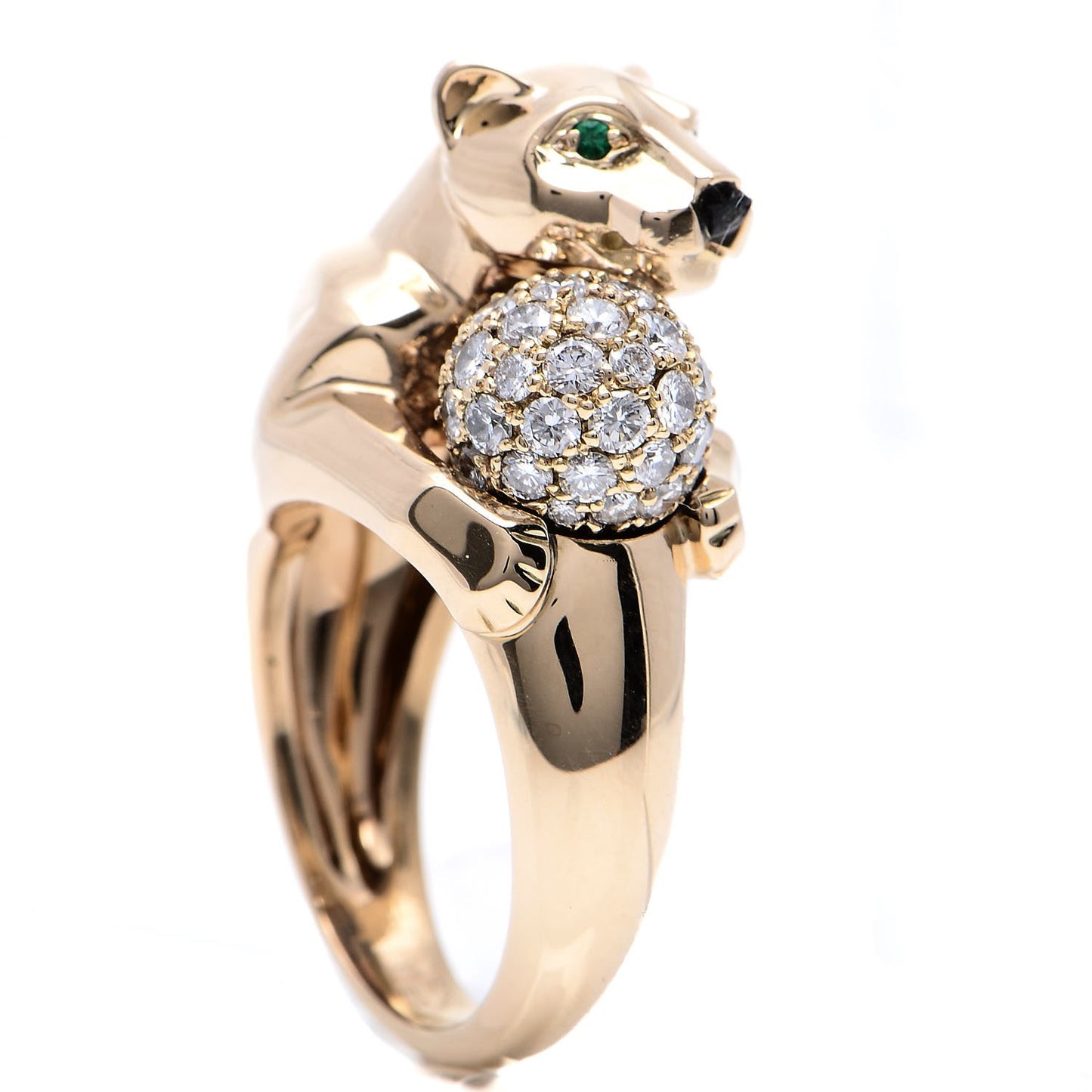 18K Yellow Gold Diamond Onyx Emerald Panthère De Ring 53 6.25