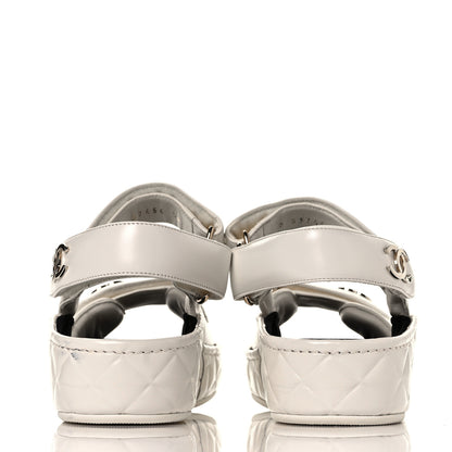 Chanel Shiny Calfskin Logo Platform Sandals 38 Ivory 5 of 10
