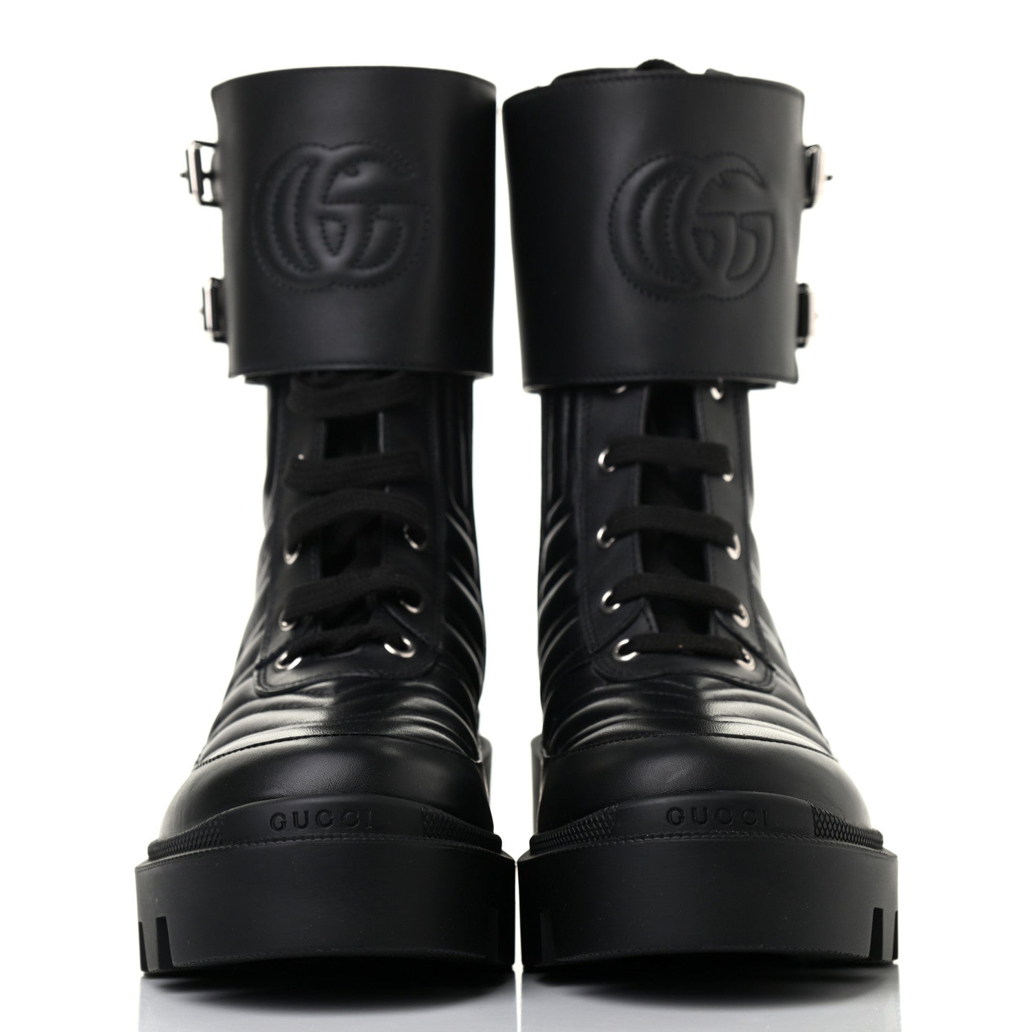 Gucci Nappa Frances GG Matelasse Platform Combat Boots 37.5 Black 2 of 7