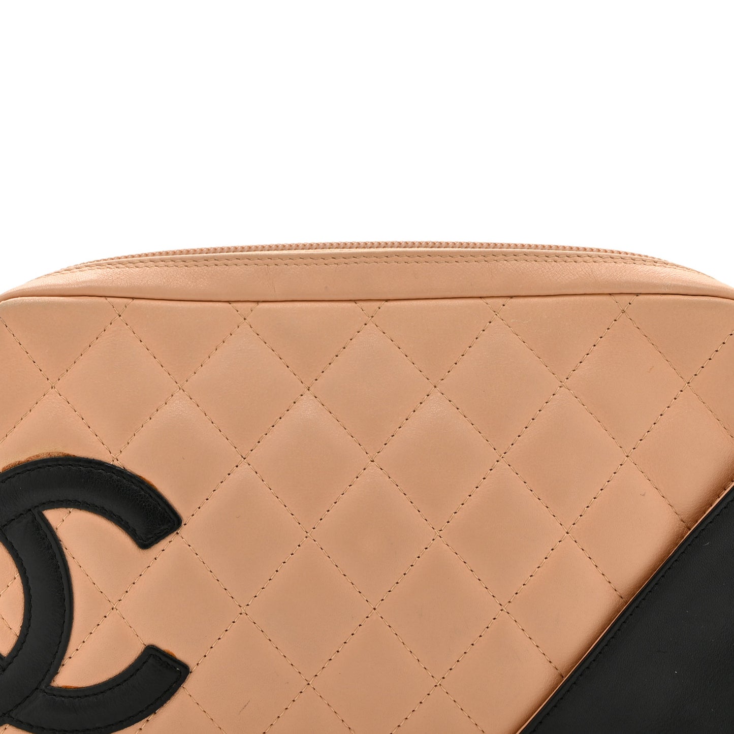 Calfskin Quilted Cambon Pochette Beige Black