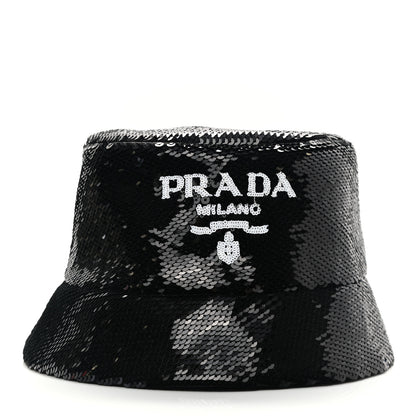 Prada Paillettes Logo Bucket Hat S Black 3 of 9