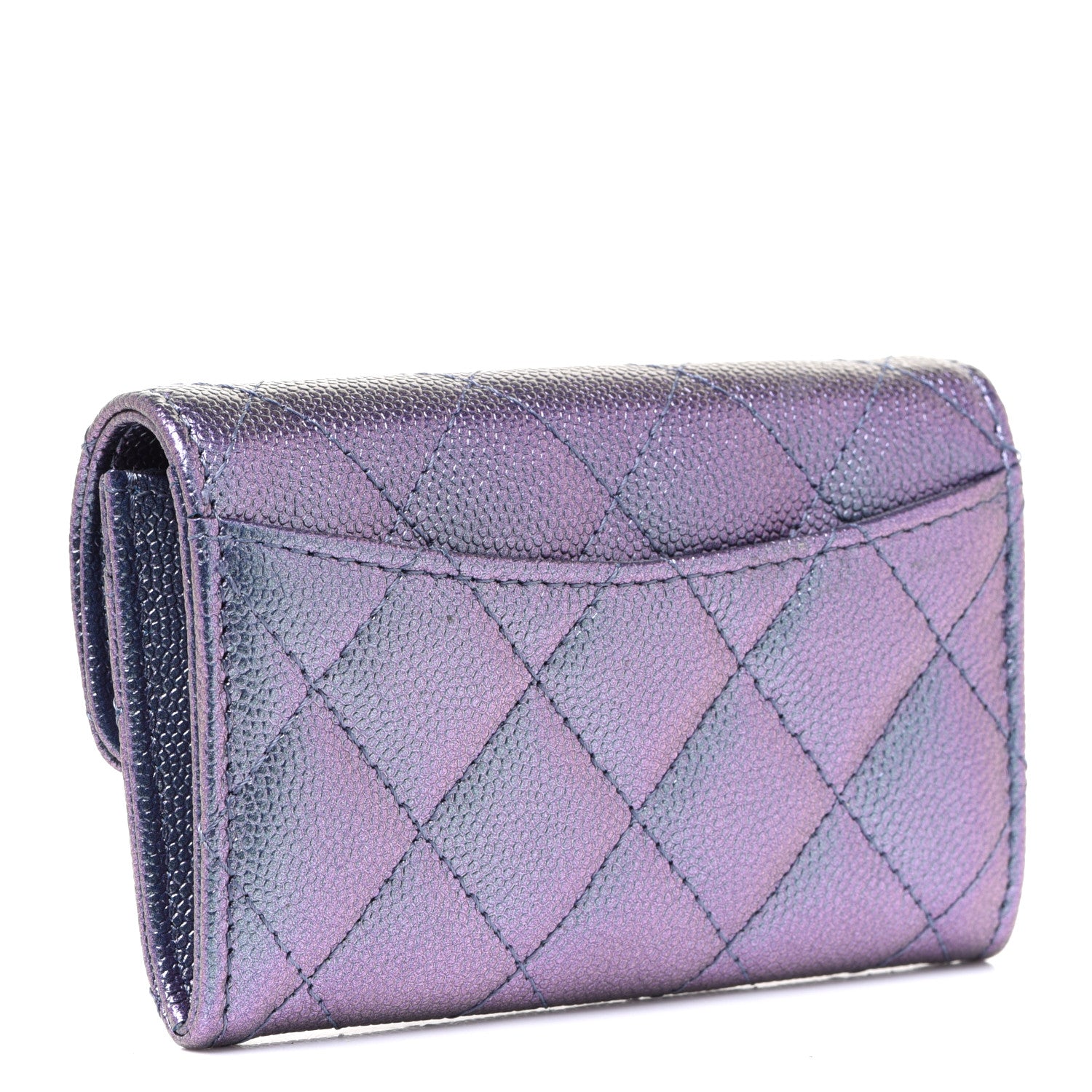 Chanel Iridescent Caviar Quilted Flap Card Holder Wallet Dark Blue 3 of 9