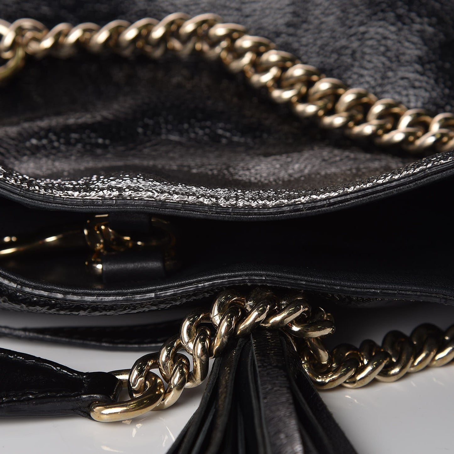 Patent Medium Soho Chain Shoulder Bag Black