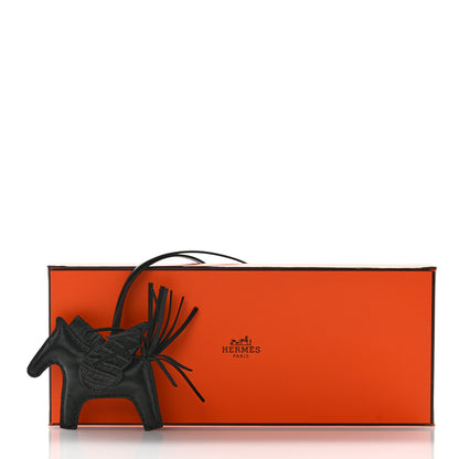 Hermes Milo Lambskin Matte Alligator Touch Grigri Rodeo Pegase Horse Bag Charm PM Black 5 of 5
