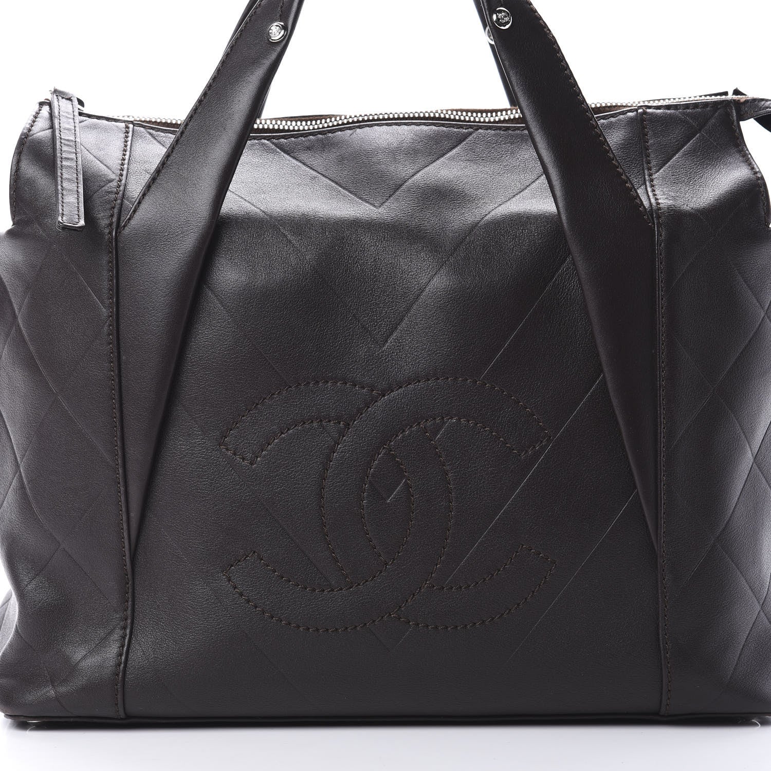 Chanel Calfskin CC Chevron All Day Long Tote Brown 8 of 13