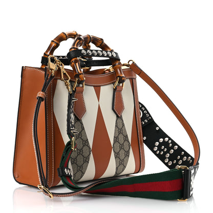 Gucci GG Supreme Monogram Boarded Dyana Calfskin Rhombus Print Studded Small Diana Tote Bag Beige Ebony Mystic White Hazel Brown Black 2 of 14