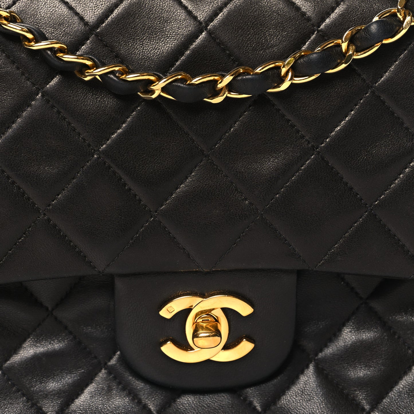 Lambskin Quilted Medium Double Flap Black