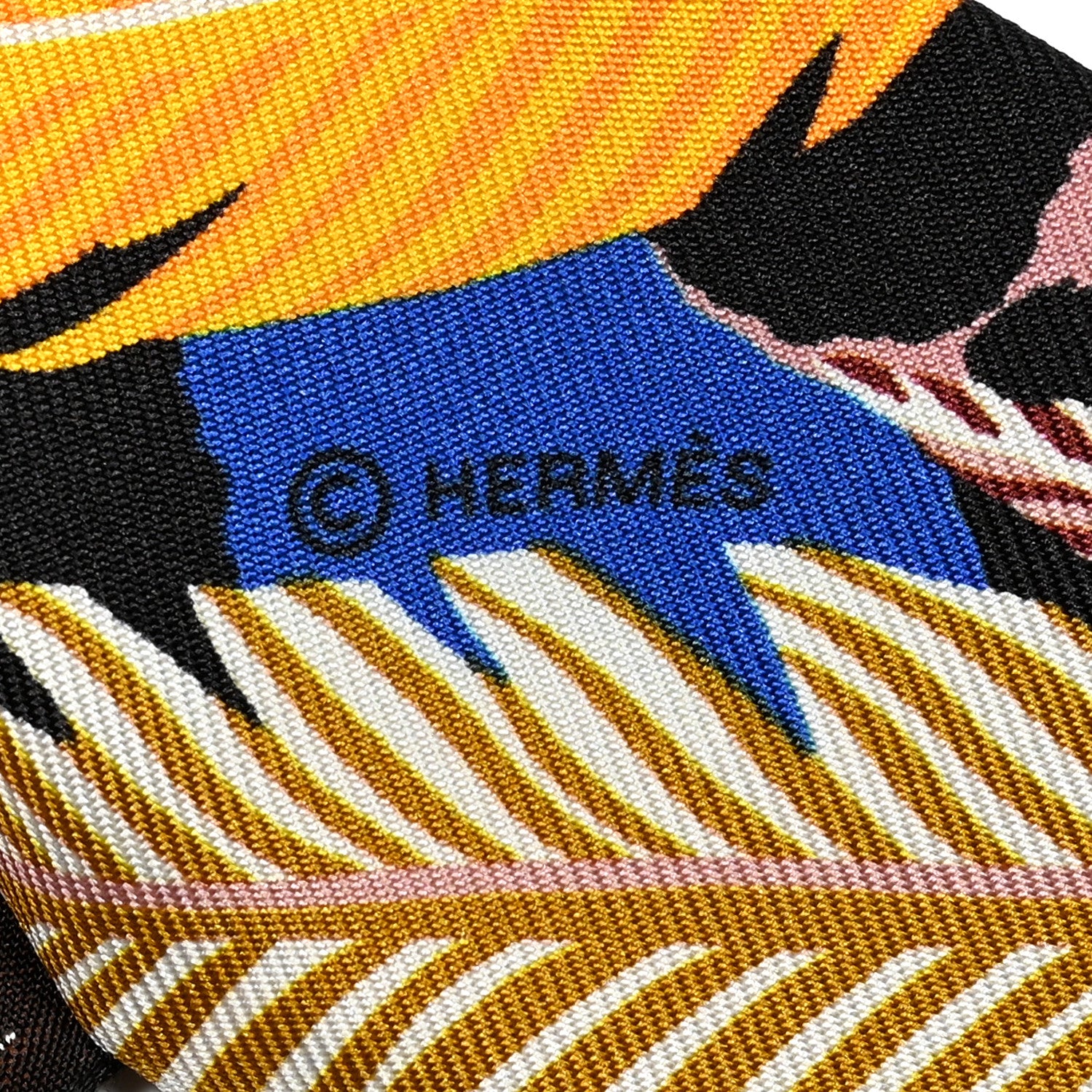 Hermes Silk Jaguar Quetzal Twilly Bleu Roy Brun Saumon 2 of 4