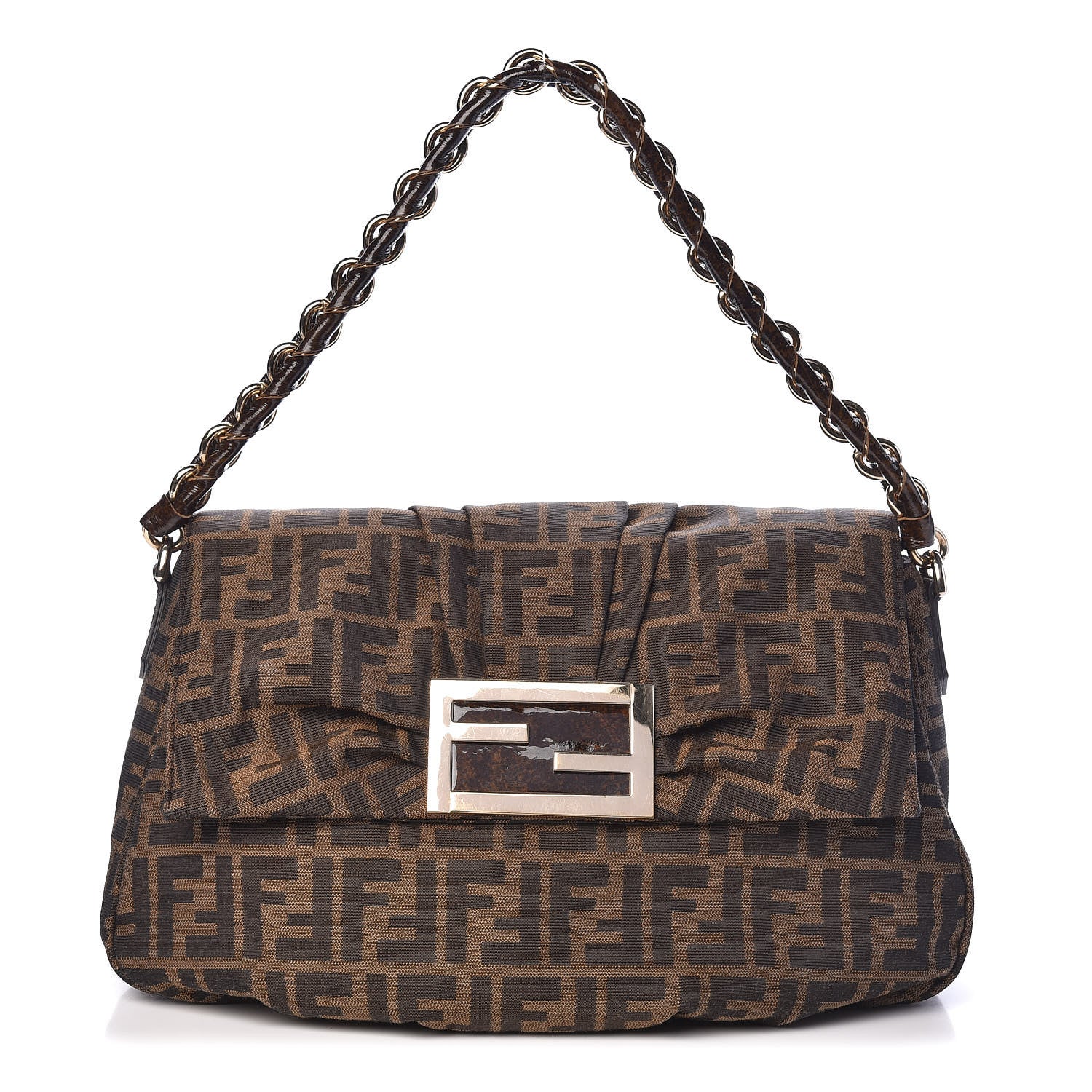 Fendi Zucca Patent Mia Shoulder Flap Tobacco 1 of 10