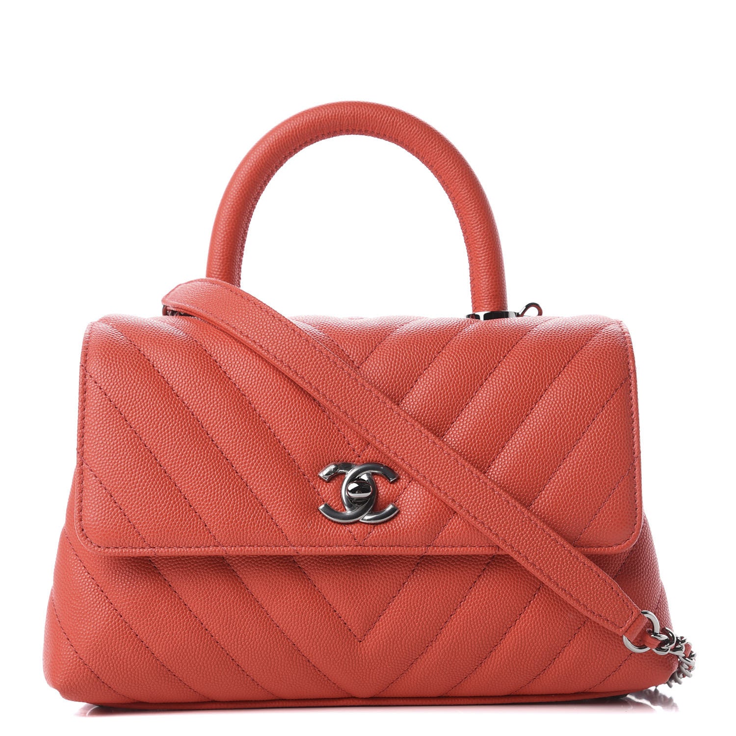 Chanel Caviar Chevron Quilted Mini Coco Handle Flap Red 1 of 9