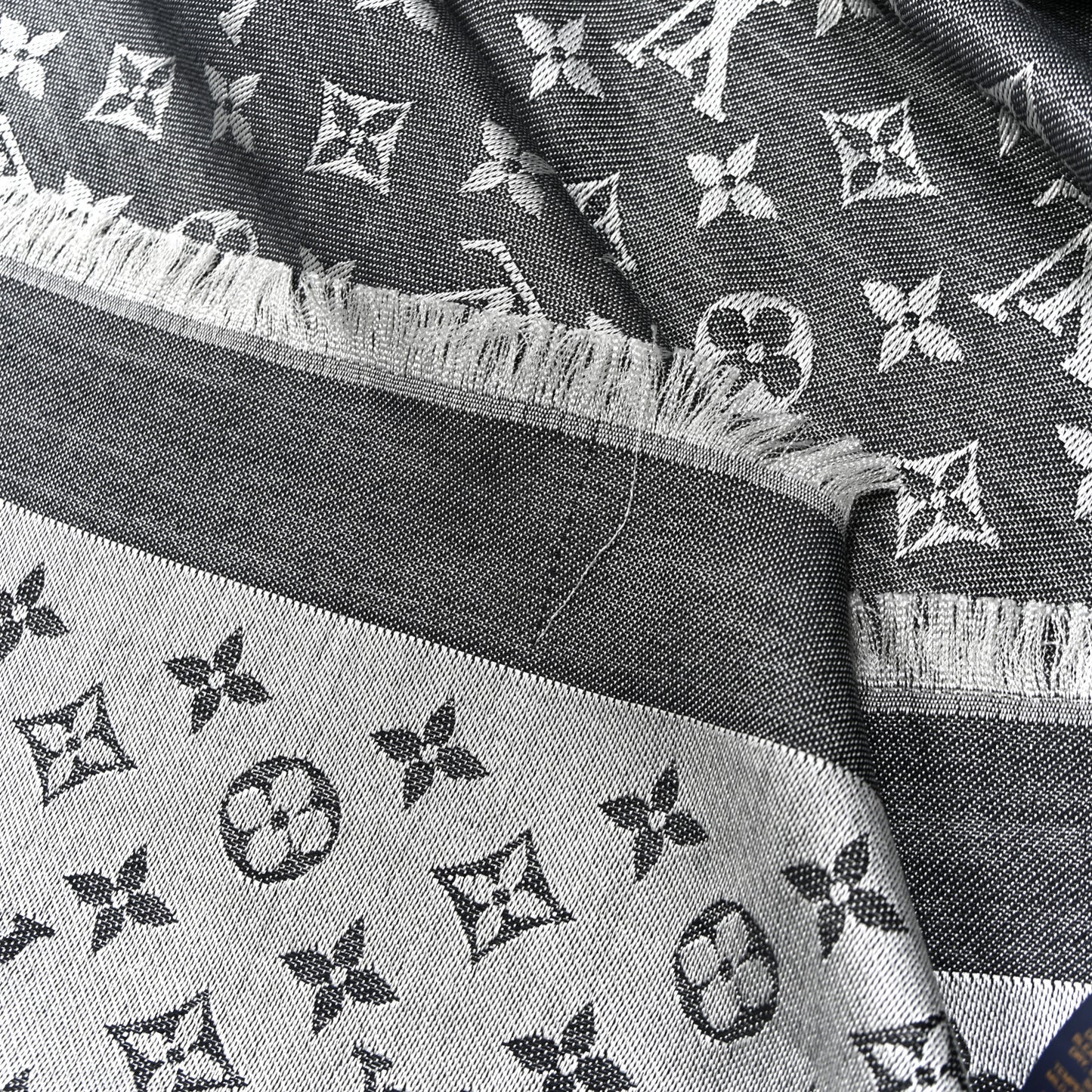 Silk Lurex Wool Monogram Shine Shawl Black
