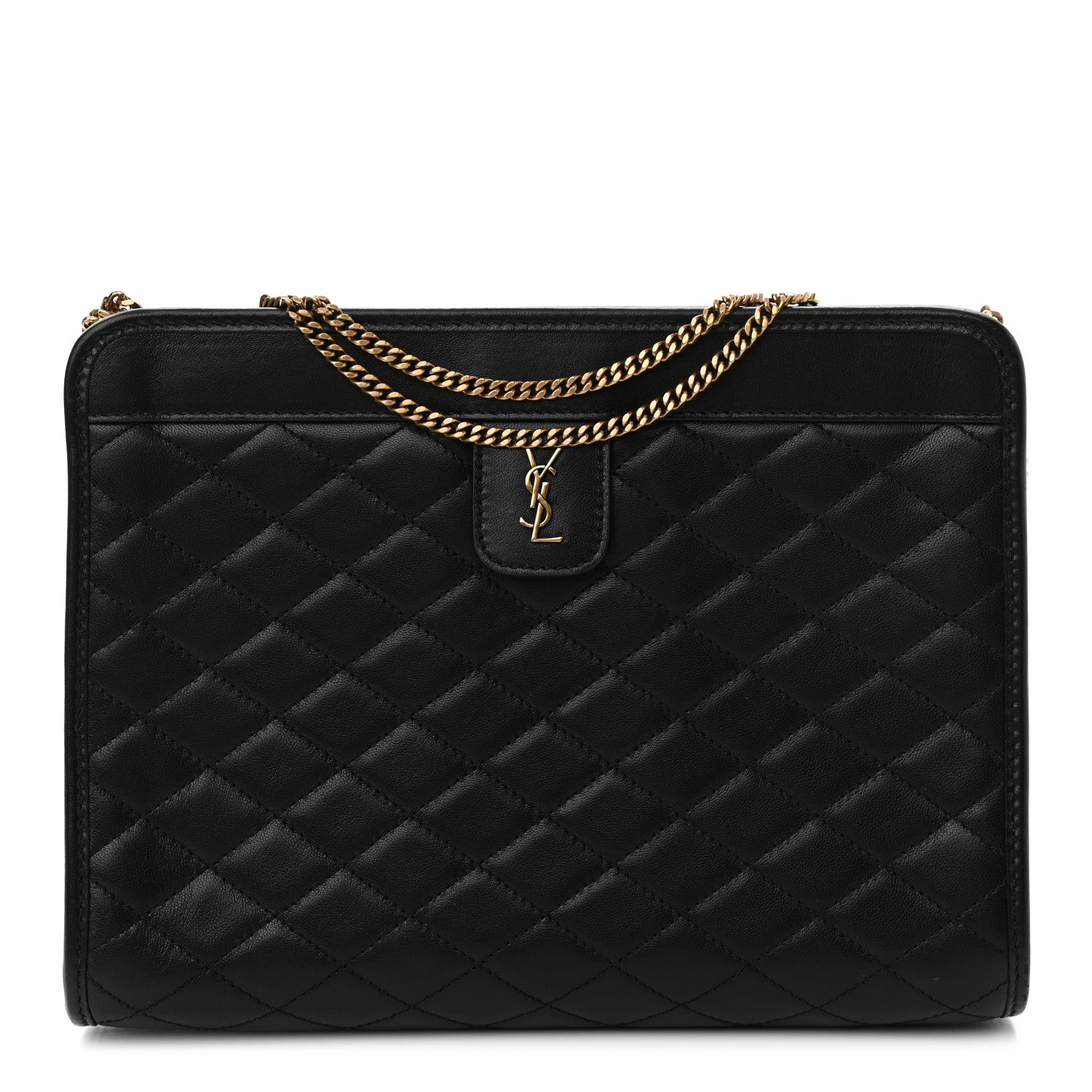 Saint Laurent Lambskin Quilted Monogram Baby Victoire Chain Clutch Bag Black 1 of 10