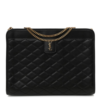 Saint Laurent Lambskin Quilted Monogram Baby Victoire Chain Clutch Bag Black 1 of 10