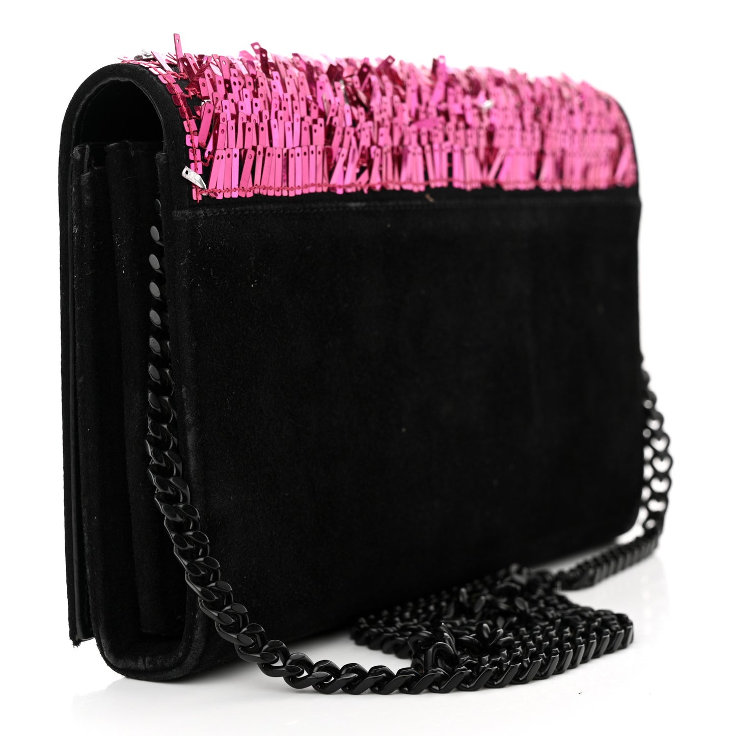 Paillette Suede Monogram Kate Chain Wallet Pink Black