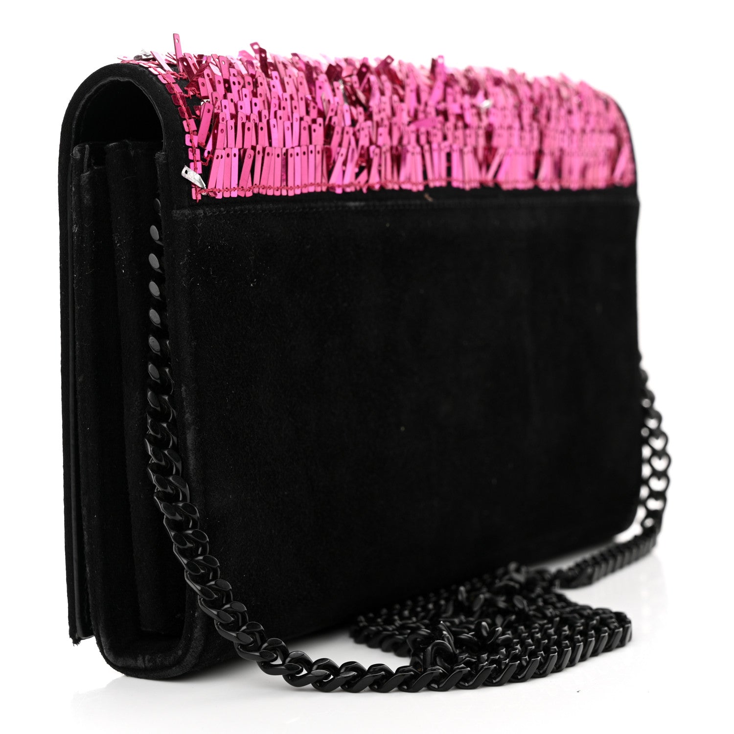 Saint Laurent Paillette Suede Monogram Kate Chain Wallet Pink Black 3 of 14