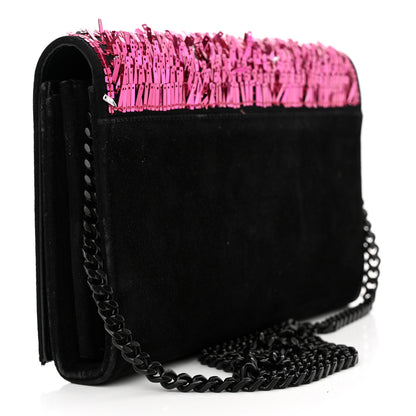 Saint Laurent Paillette Suede Monogram Kate Chain Wallet Pink Black 3 of 14