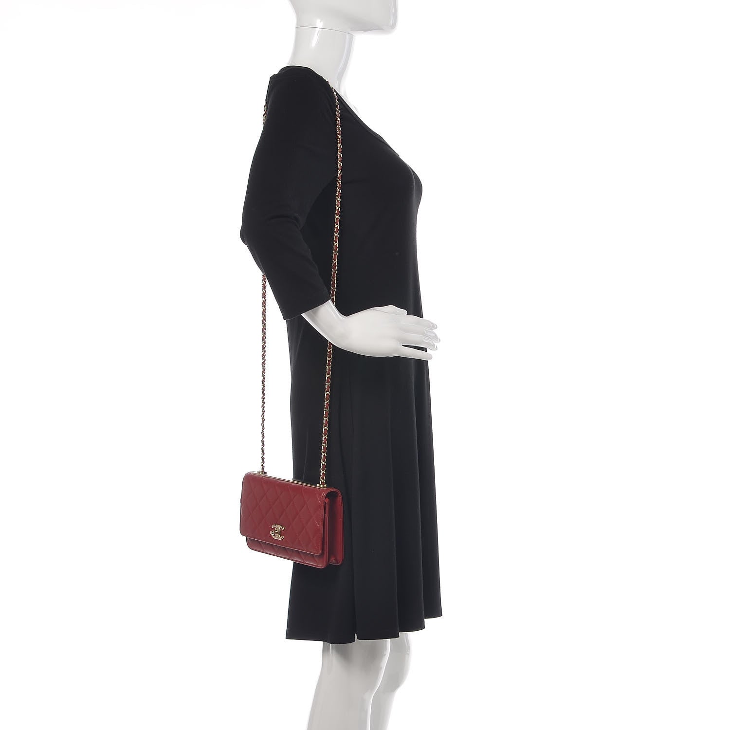 Chanel Lambskin Quilted Trendy CC Wallet On Chain WOC Dark Red 2 of 9