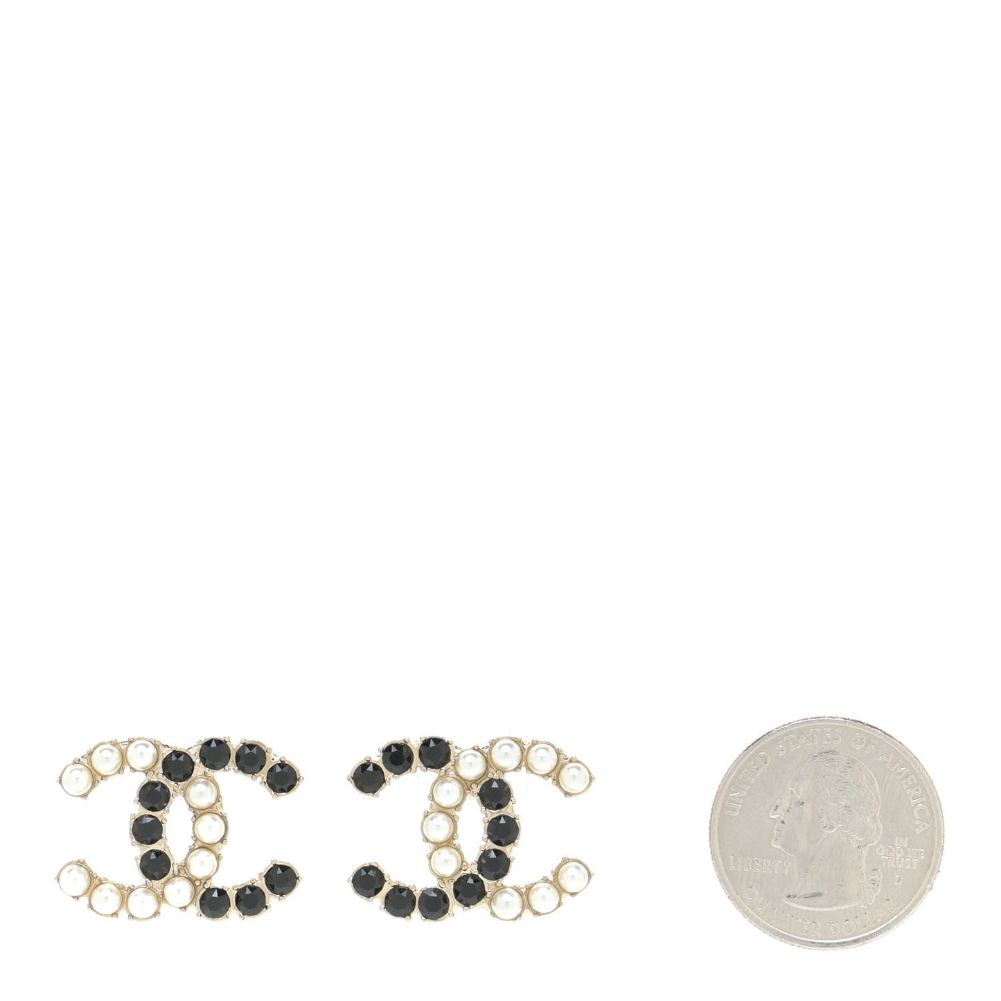 Crystal Pearl CC Dazzling Domino Earrings Gold Black