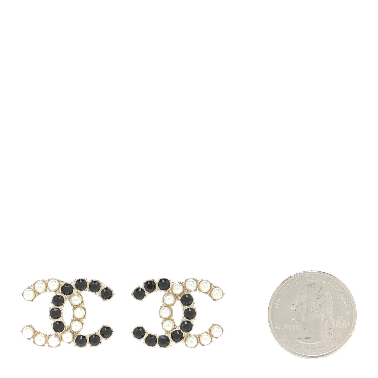 Chanel Crystal Pearl CC Dazzling Domino Earrings Gold Black 2 of 6