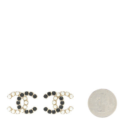Chanel Crystal Pearl CC Dazzling Domino Earrings Gold Black 2 of 6