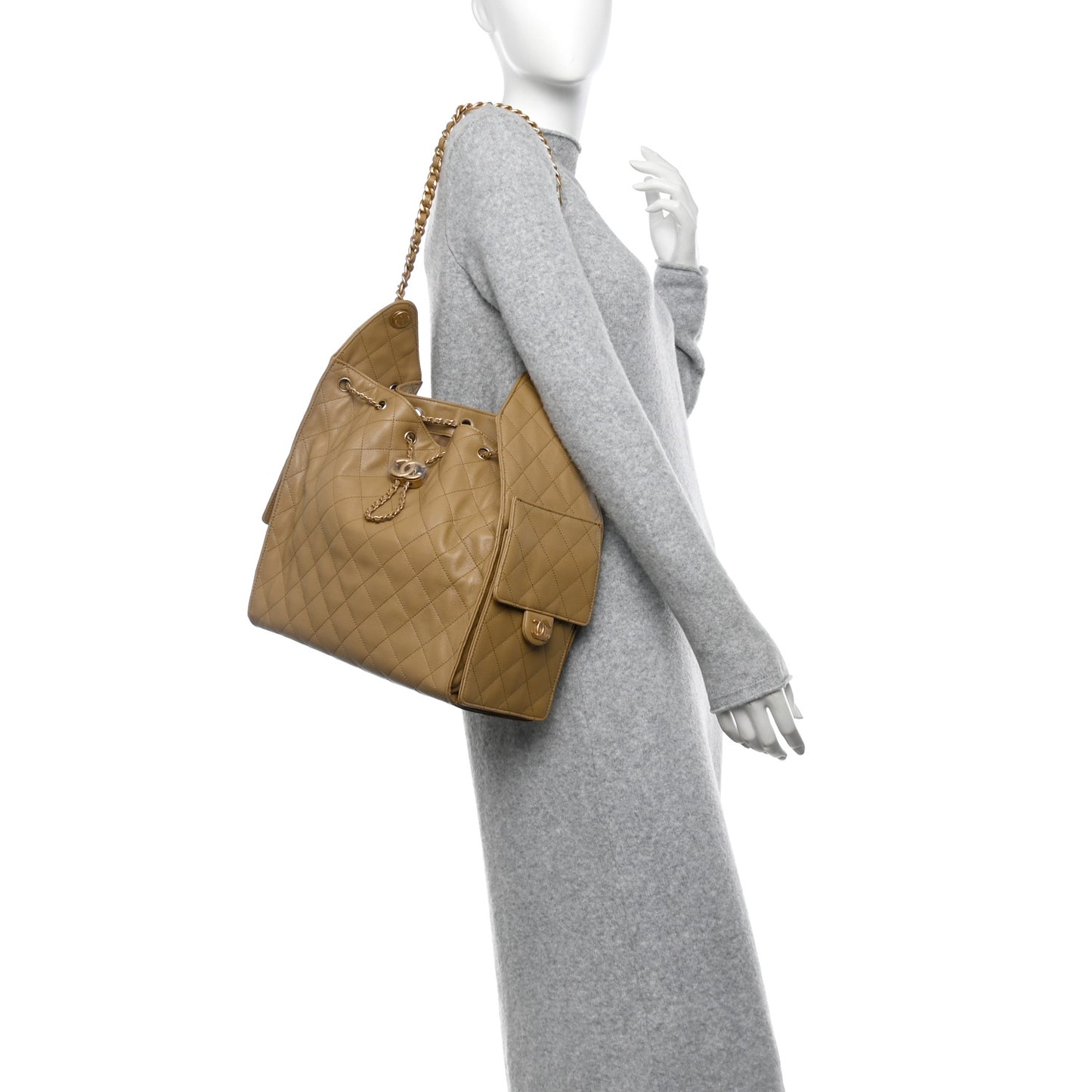 Caviar Quilted Medium Chanel 25 Handbag Dark Beige