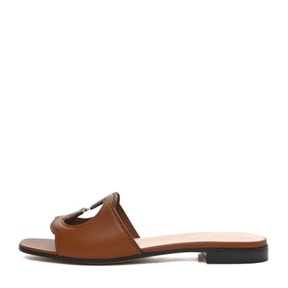 Gucci Cosmos Softy Calfskin Interlocking G Cut Out Slide Sandals 37 Cuir 1 of 9