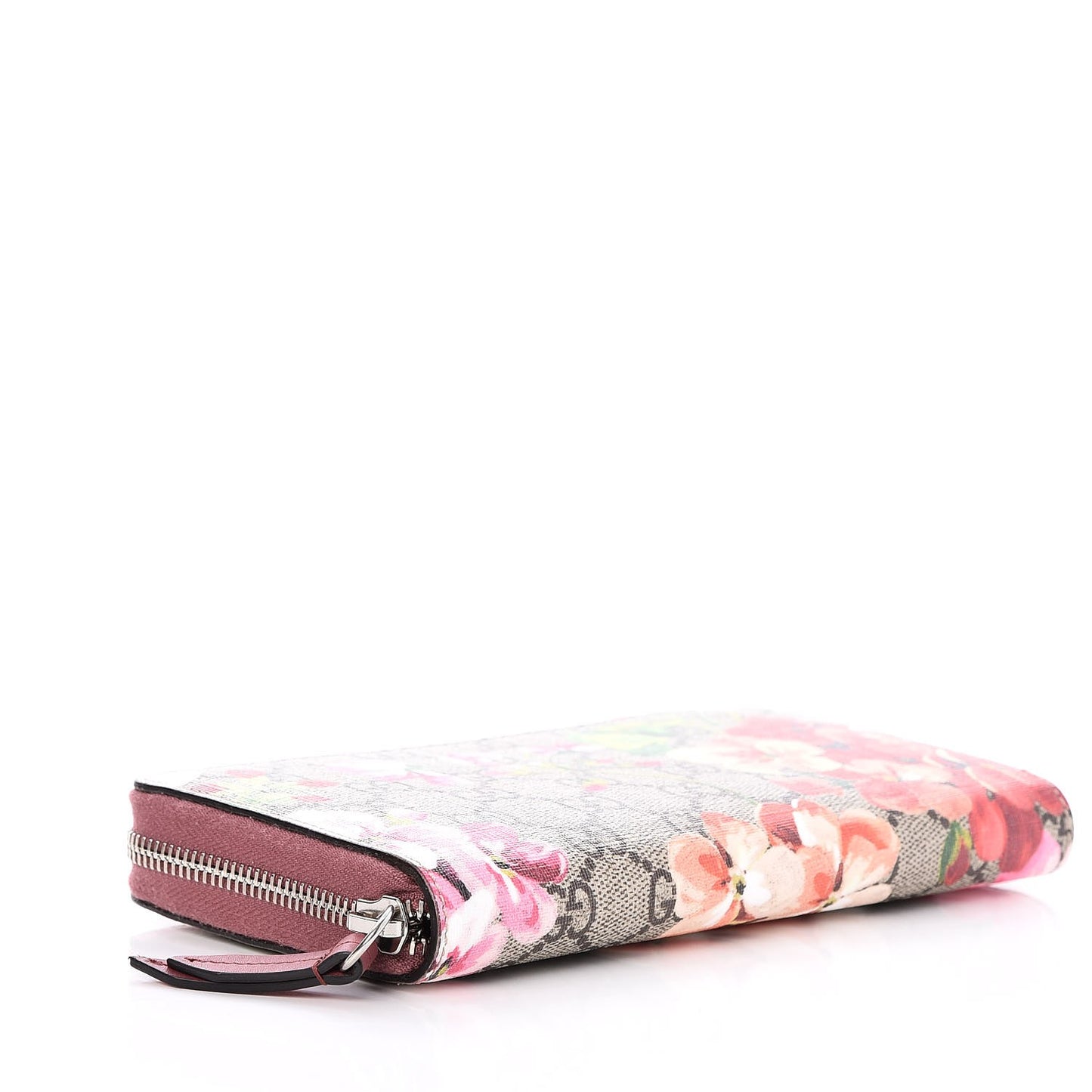 GG Supreme Monogram Blooms Zip Around Wallet Beige Multicolor Dry Rose