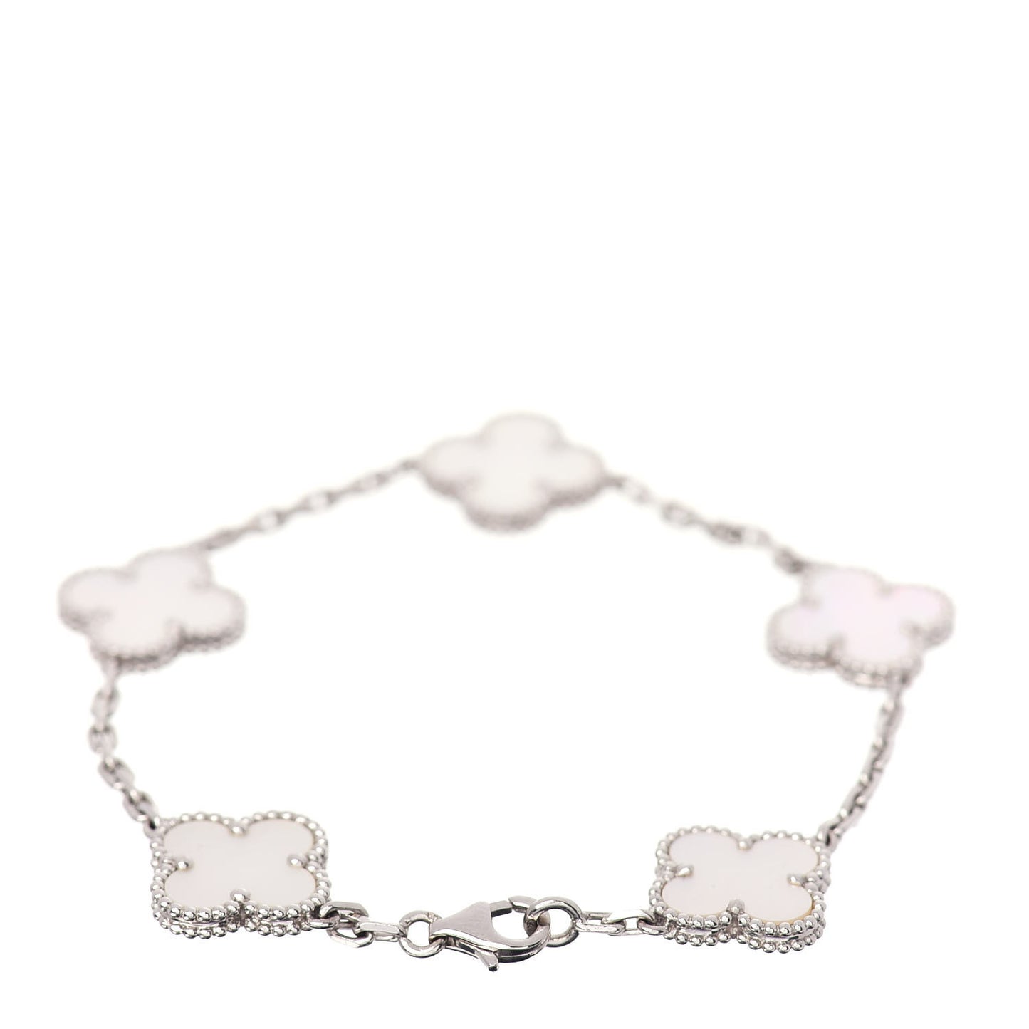 18K White Gold Mother of Pearl 5 Motifs Vintage Alhambra Bracelet
