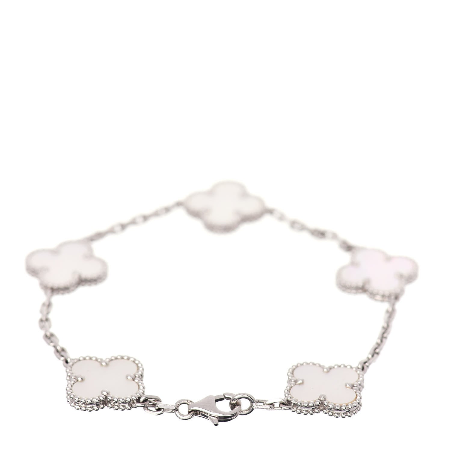 Van Cleef & Arpels 18K White Gold Mother of Pearl 5 Motifs Vintage Alhambra Bracelet 3 of 4