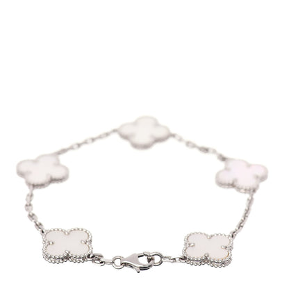 Van Cleef & Arpels 18K White Gold Mother of Pearl 5 Motifs Vintage Alhambra Bracelet 3 of 4