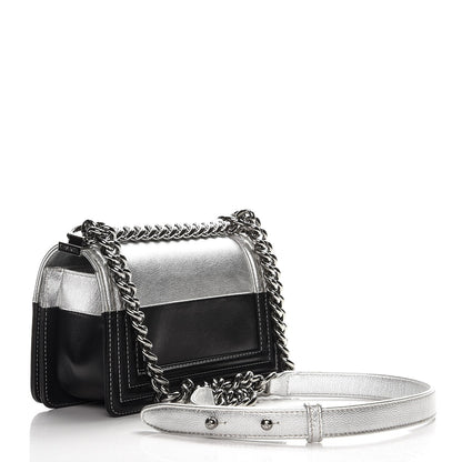 Chanel Metallic Goatskin Calfskin Small Bi-Color Boy Flap Silver Black 3 of 8