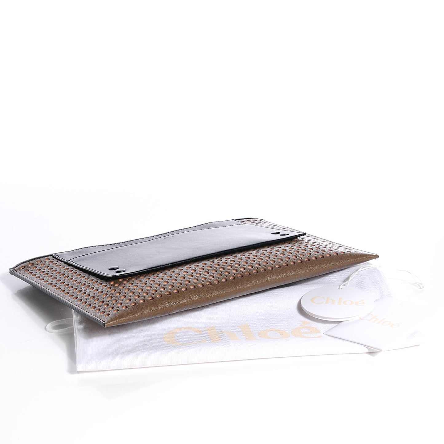 Perforated Goatskin Large Alice Clutch Anchor Grey