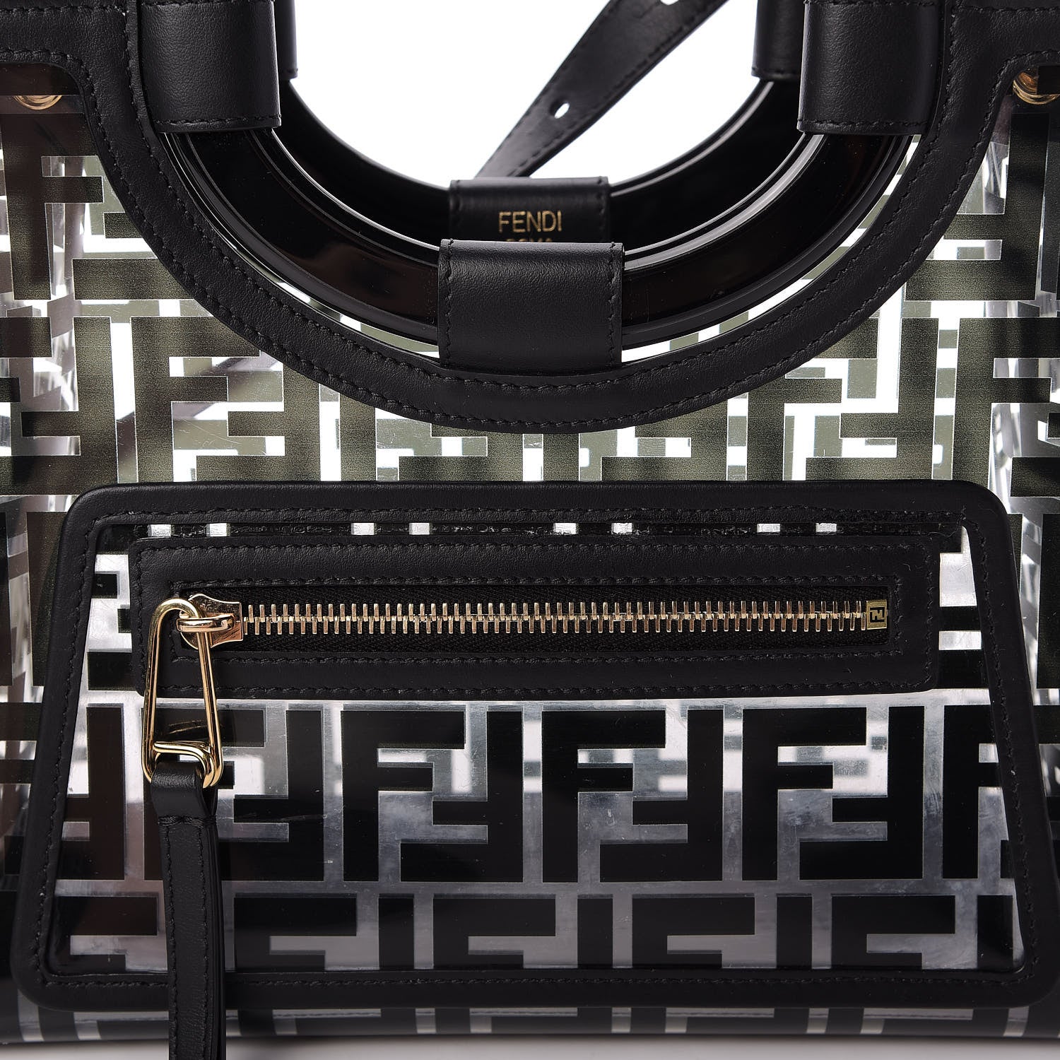 Fendi TPU FF Vitello Century Plexiglass Small Runaway Shopper Tote Black 9 of 9
