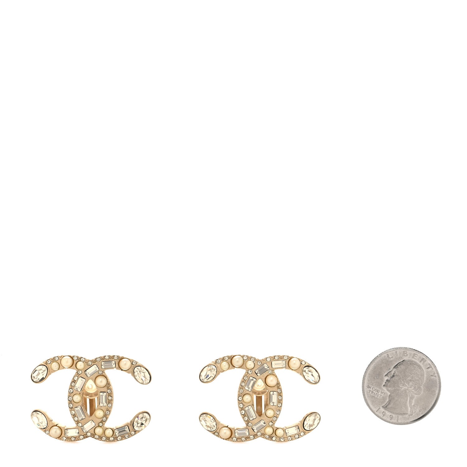 Chanel Crystal Pearl CC Clip On Earrings Gold 2 of 5