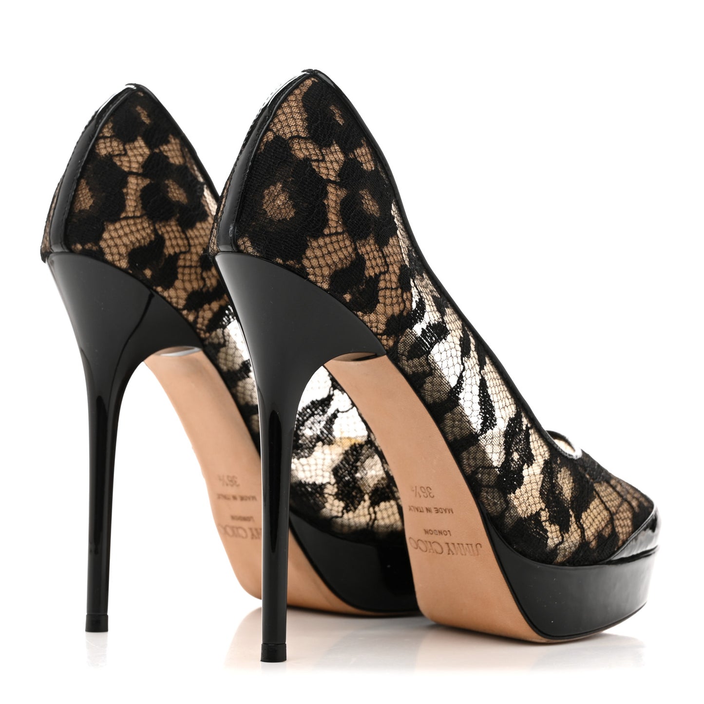 Lace Patent Pumps 36.5 Black