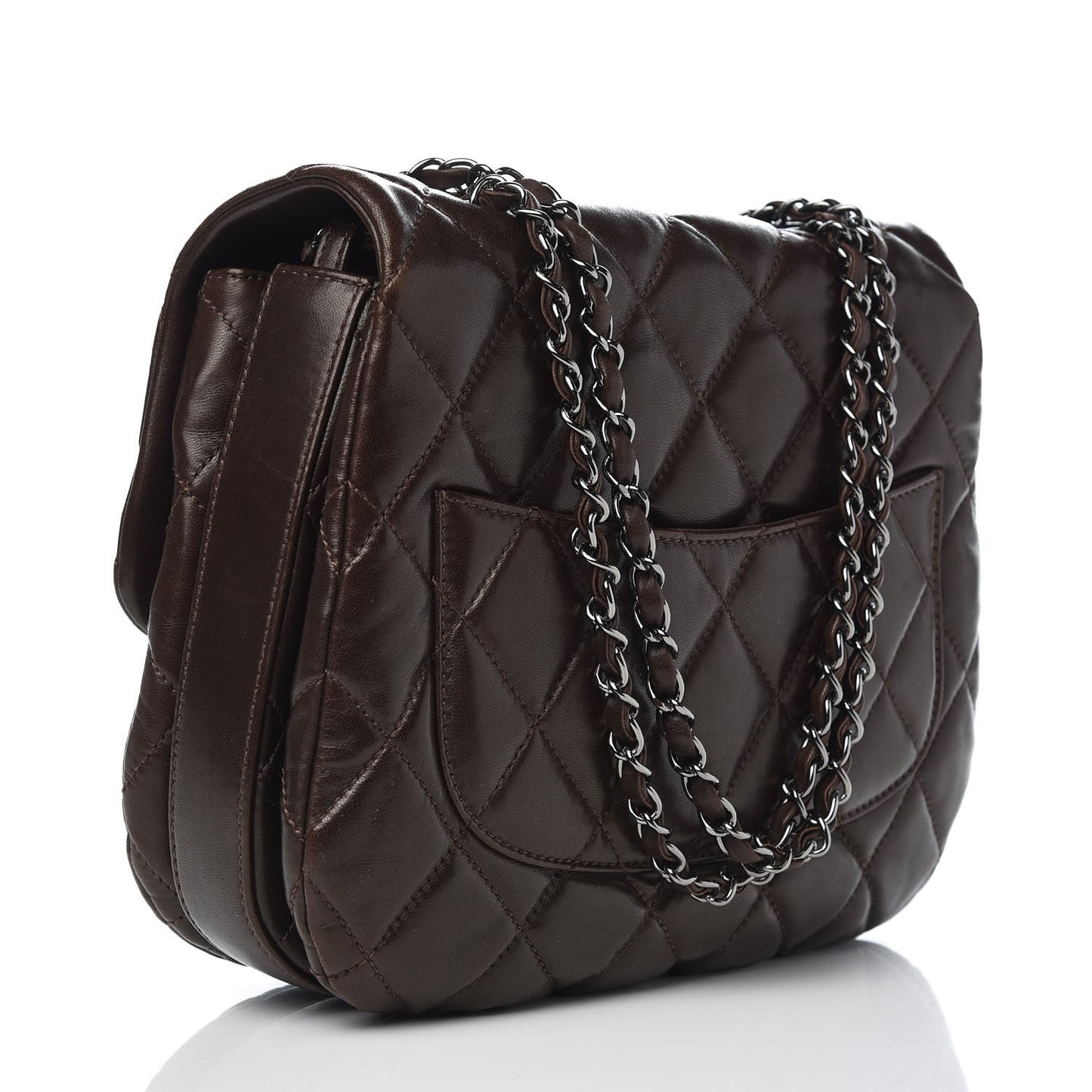 Lambskin Quilted 3 Large Flap Brown
