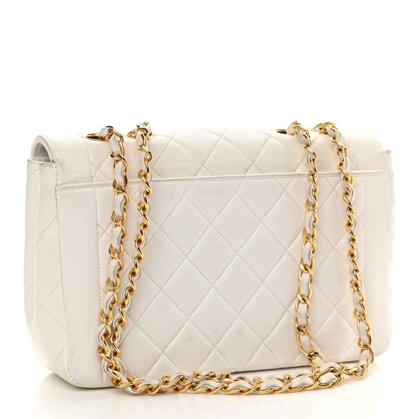 Lambskin Quilted Medium Single Flap White