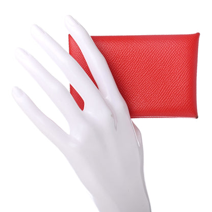 Hermes Epsom Calvi Card Case Rouge Casaque 2 of 8